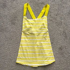 Lululemon yellow and white striped tank top with crossing straps